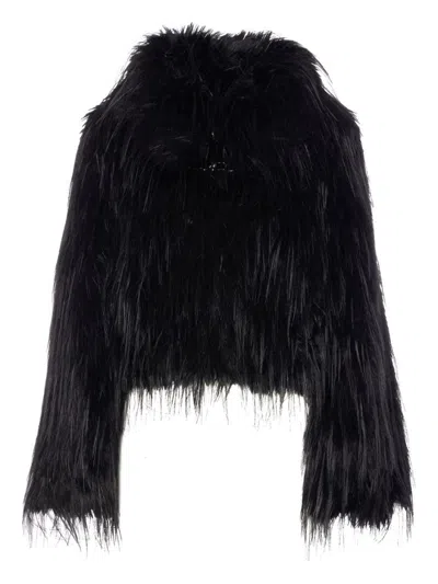 Pinko High-neck Faux-fur Jacket In Black