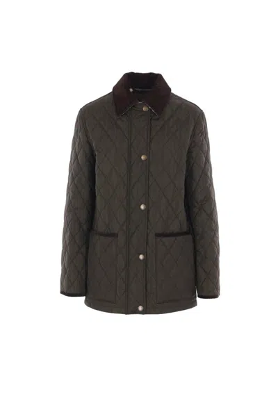 Burberry Quilted Country Jacket Corduroy Collar In Green