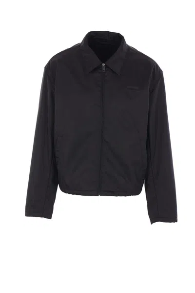 Prada Logo-plaque Cropped Jacket In Black