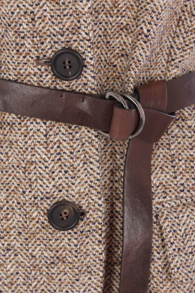 Brunello Cucinelli Waist Belted Lapel Sleeveless Textured Jacket In Gray