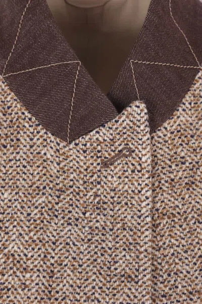 Brunello Cucinelli Waist Belted Lapel Sleeveless Textured Jacket In Gray