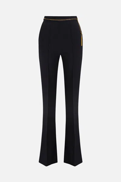 Elisabetta Franchi Lightweight Crepe Trousers With Jewel Chain In Black