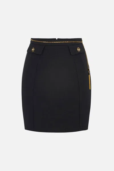 Elisabetta Franchi Black Skirt With Metallic Pendant And Patch Pockets In Fabric Woman In Black