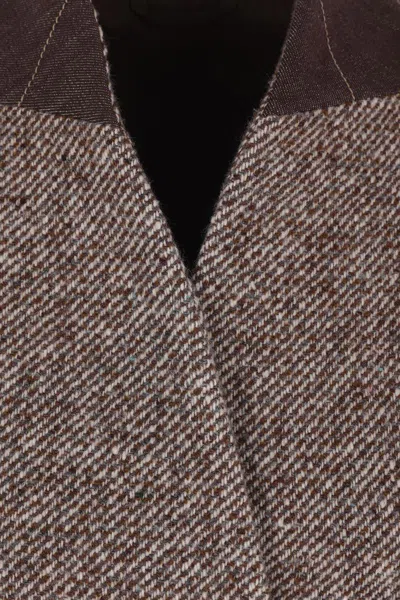 Brunello Cucinelli Women Brown Diagonal Melange Coat With Monili In Brown