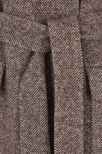 Brunello Cucinelli Women Brown Diagonal Melange Coat With Monili In Brown