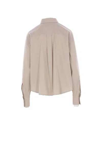 Brunello Cucinelli Monili Detail Curved Hem Shirt In Neutral