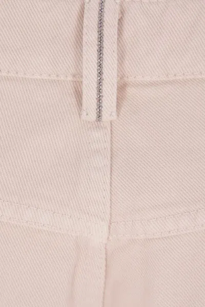 Brunello Cucinelli Button-zip Logo-patch Trousers In White