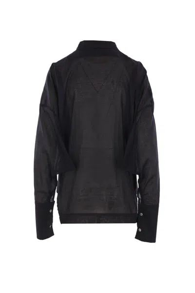 The Latest Attached-scarf Buttoned Shirt In Black