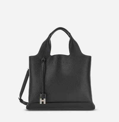 Hogan Shopping Bag In Textured Leather In Black