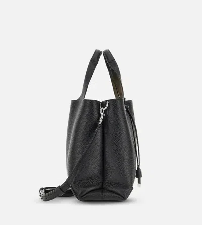 Hogan Shopping Bag In Textured Leather In Black