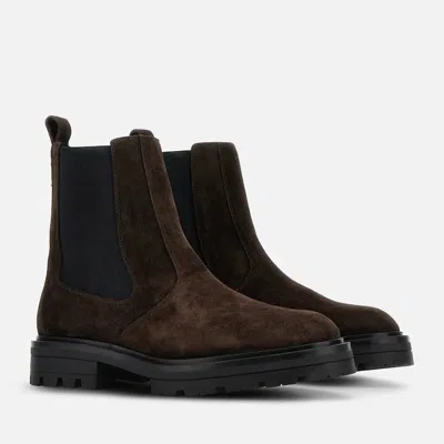 Hogan Suede Ankle Boots With Elastic Side Panels In Brown