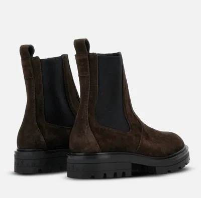 Hogan Suede Ankle Boots With Elastic Side Panels In Brown