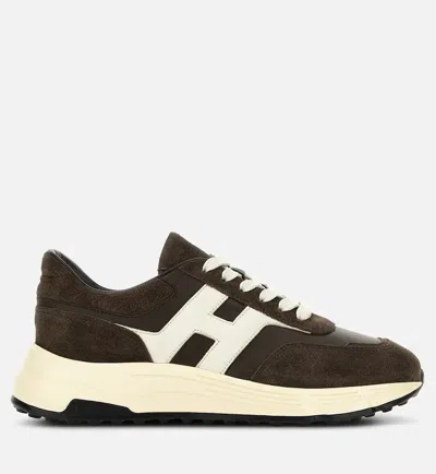 Hogan Coffee Brown Leather Sneakers With Memory Foam Insole In Brown