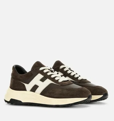 Hogan Coffee Brown Leather Sneakers With Memory Foam Insole In Brown