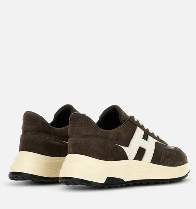 Hogan Coffee Brown Leather Sneakers With Memory Foam Insole In Brown
