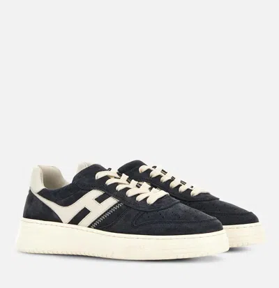 Hogan Midnight Blue Suede Sneakers In Blue