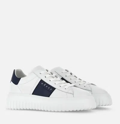 Hogan Panelled Design Calf Leather Sneakers With Chunky Sole In White