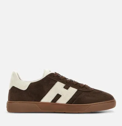 Hogan Rubber Sole Suede Finish Sneakers In Brown