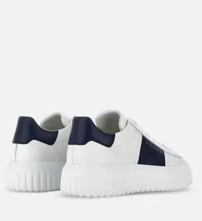 Hogan Panelled Design Calf Leather Sneakers With Chunky Sole In White