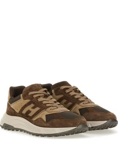Hogan Lightweight Mesh And Suede Sneakers In Brown