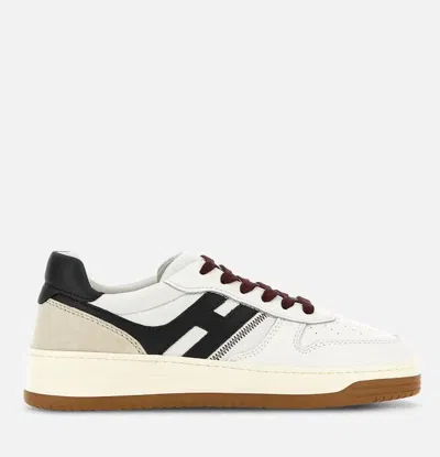 Hogan Leather Sneakers With Contrast Sole And Stitching In White