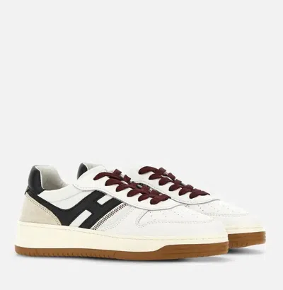 Hogan Leather Sneakers With Contrast Sole And Stitching In White