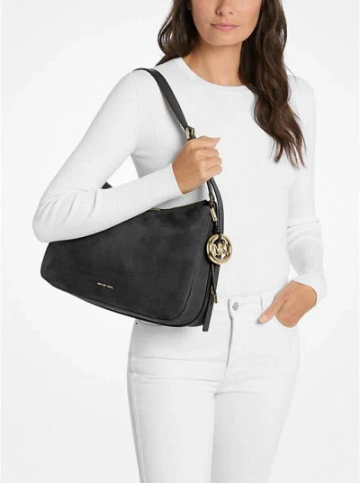 Michael Kors Nolita Medium Nubuck Convertible Shoulder Bag In Black
