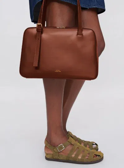Apc A.p.c. Structured Shoulder Bag With Top Zip Closure In Brown