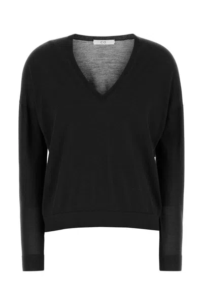 Co Cashmere V Neck Sweater In Black