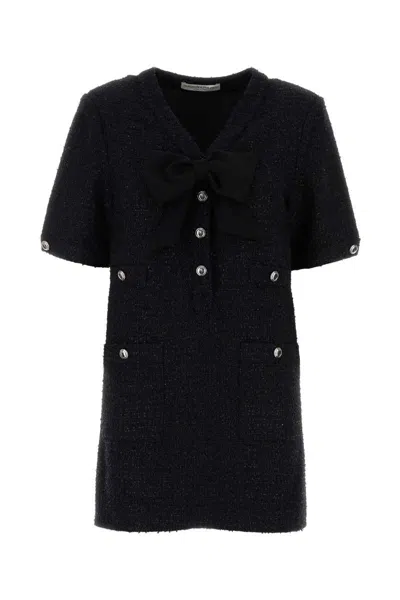 Alessandra Rich Bow-embellished Tweed Dress In Black