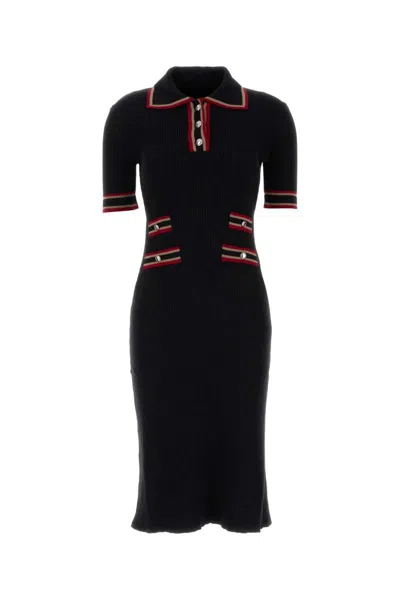 Alessandra Rich Ribbed-knit Virgin Wool Polo Dress In Black