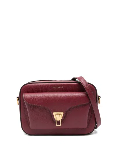 Coccinelle Structured Textured Leather Shoulder Bag In Red
