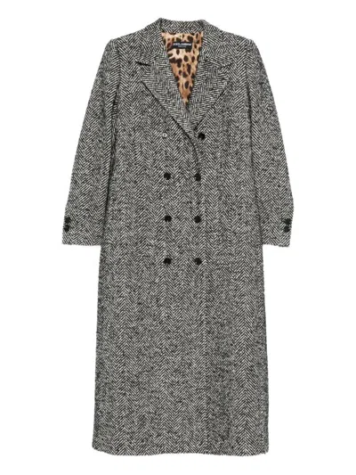 Dolce & Gabbana Herringbone Double-breasted Coat In Gray