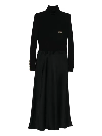 Elisabetta Franchi Ribbed Turtleneck Midi Dress In Black