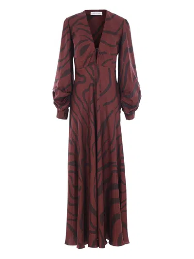 Raquel Diniz Zebra Print Maxi Dress With Knotted Straps In Burgundy