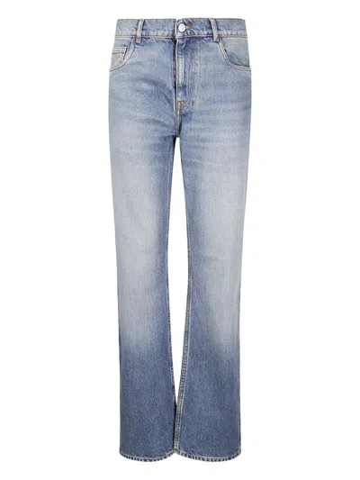Coperni Mid-blue Straight-leg Cropped Jeans With Leather Detail In Blue