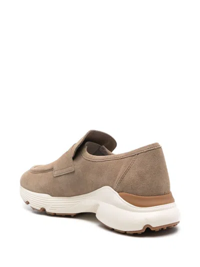Tod's Suede Loafers With Rubber Sole And Round Toe In Brown