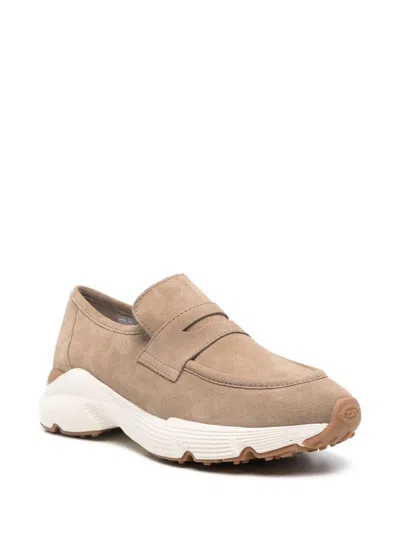 Tod's Suede Loafers With Rubber Sole And Round Toe In Brown