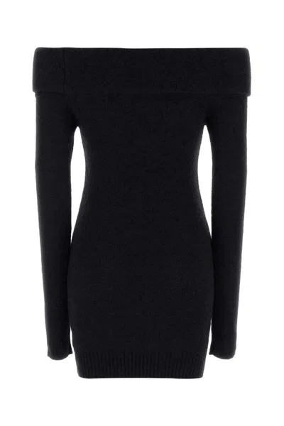 Blumarine Black Alpaca Blend Off-the-shoulder Mini Dress In Blue