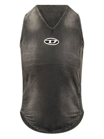 Diesel Black Denim Top Vintage Effect In Black