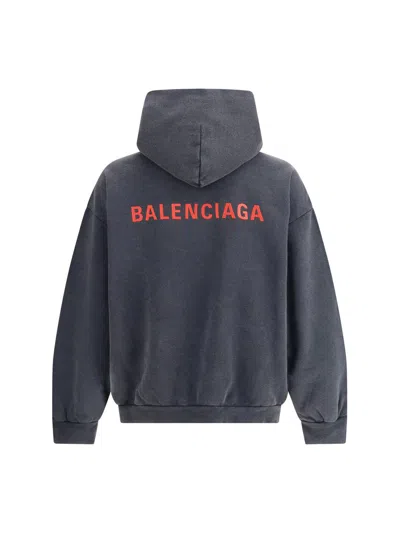 Balenciaga Men Logo Hooded Sweatshirt In Blue