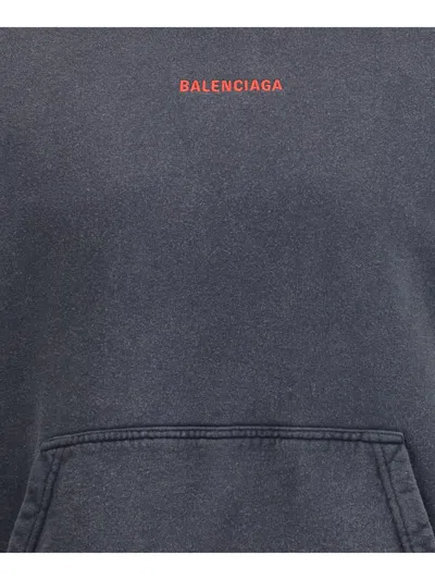 Balenciaga Men Logo Hooded Sweatshirt In Blue