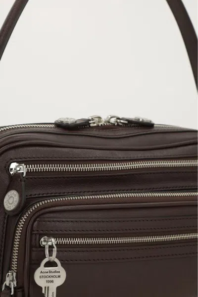 Acne Studios Chocolate Leather Shoulder Bag Keychain Detail In Brown