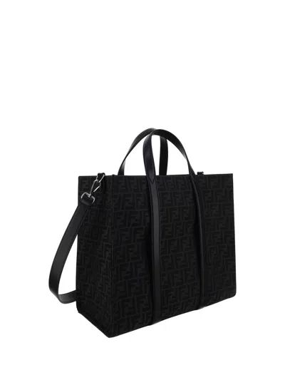 Fendi Structured Monogram Tote Bag With Detachable Strap In Black