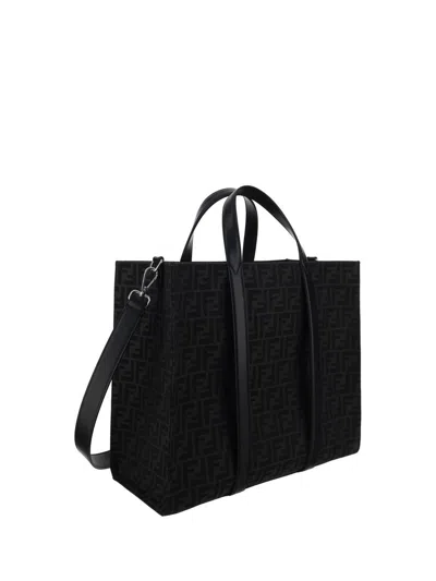 Fendi Structured Monogram Tote Bag With Detachable Strap In Black