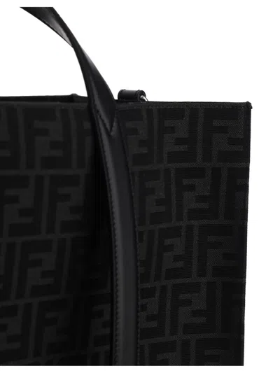 Fendi Structured Monogram Tote Bag With Detachable Strap In Black