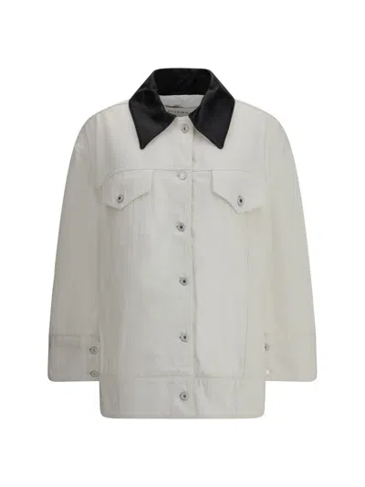 Givenchy Denim Jacket With Leather Collar In White