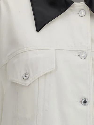 Givenchy Denim Jacket With Leather Collar In White