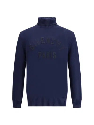Givenchy Ribbed Turtleneck Jumper Cuffs Hem In Blue
