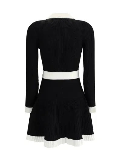 Balmain Colorblock Twisted Cable Long Sleeve Sweater Dress In Black